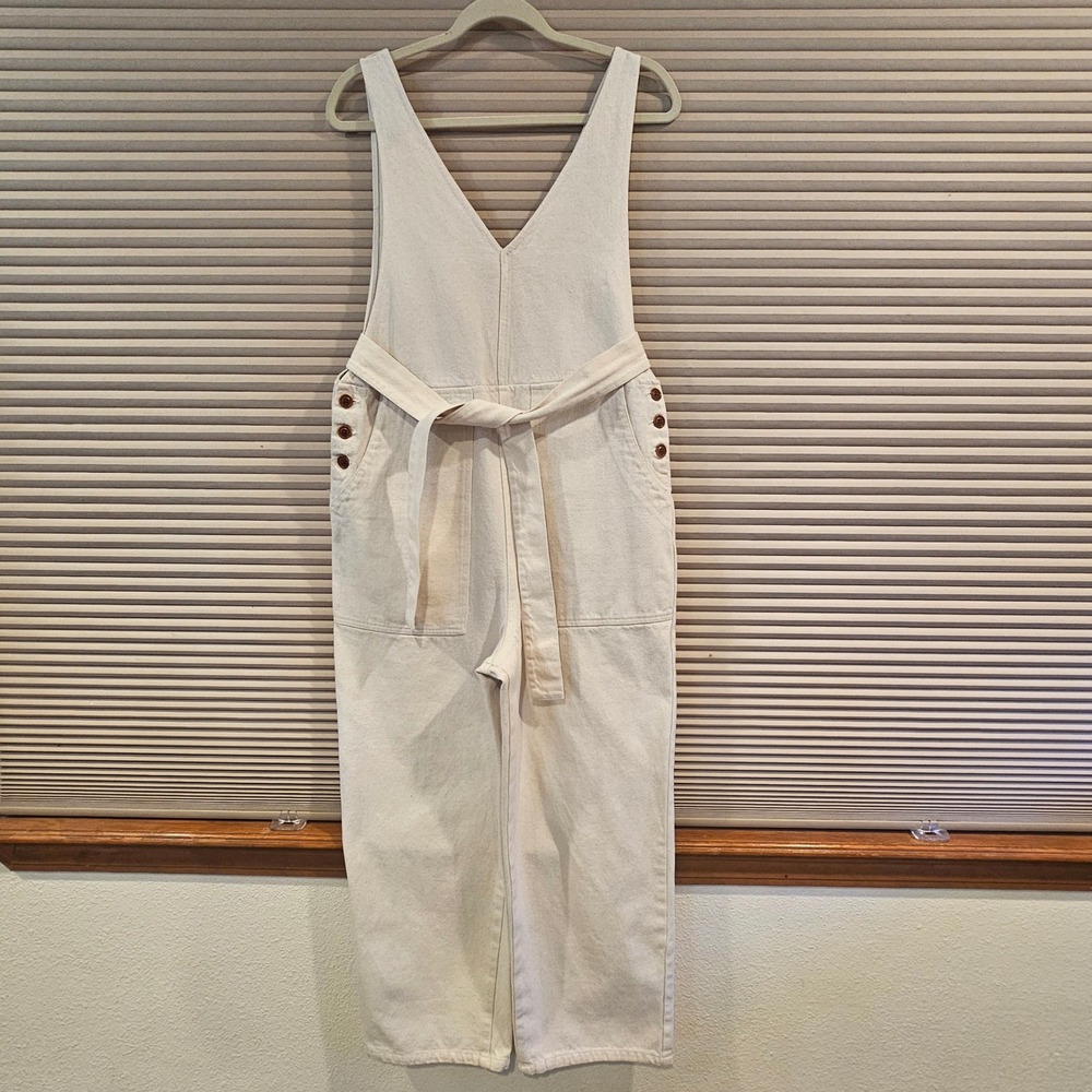 Alex Mill Ollie Belted Denim Jumpsuit Cotton Cream Off-White V-Neck S